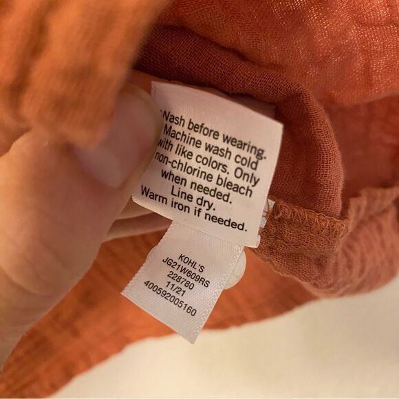 SO orange muslin gauze cotton button up Top blouse oversized cropped dolman XS - Picture 7 of 8